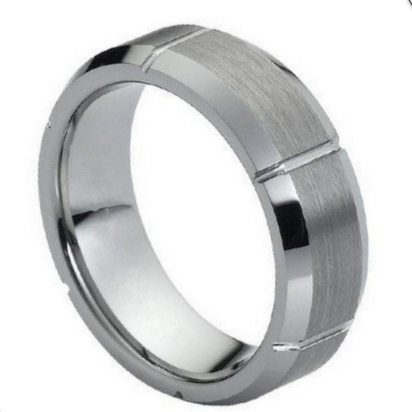 7mm Beveled Edge Shiny Tungsten Wedding Band Ring